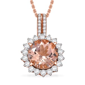 Certified & Appraised Luxoro AAA Marropino Morganite and G-H I2 Diamond 4.02 ctw Pendant Necklace in 10K Rose Gold 20 Inches (Del. in 10-15 Days)