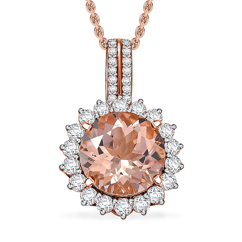 Certified & Appraised Luxoro AAA Marropino Morganite and G-H I2 Diamond 4.02 ctw Pendant Necklace in 10K Rose Gold 20 Inches