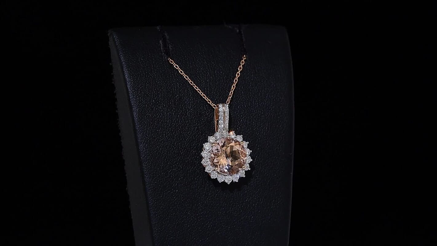 Certified & Appraised Luxoro AAA Marropino Morganite and G-H I2 Diamond 4.02 ctw Pendant Necklace in 10K Rose Gold 20 Inches (Del. in 10-15 Days)