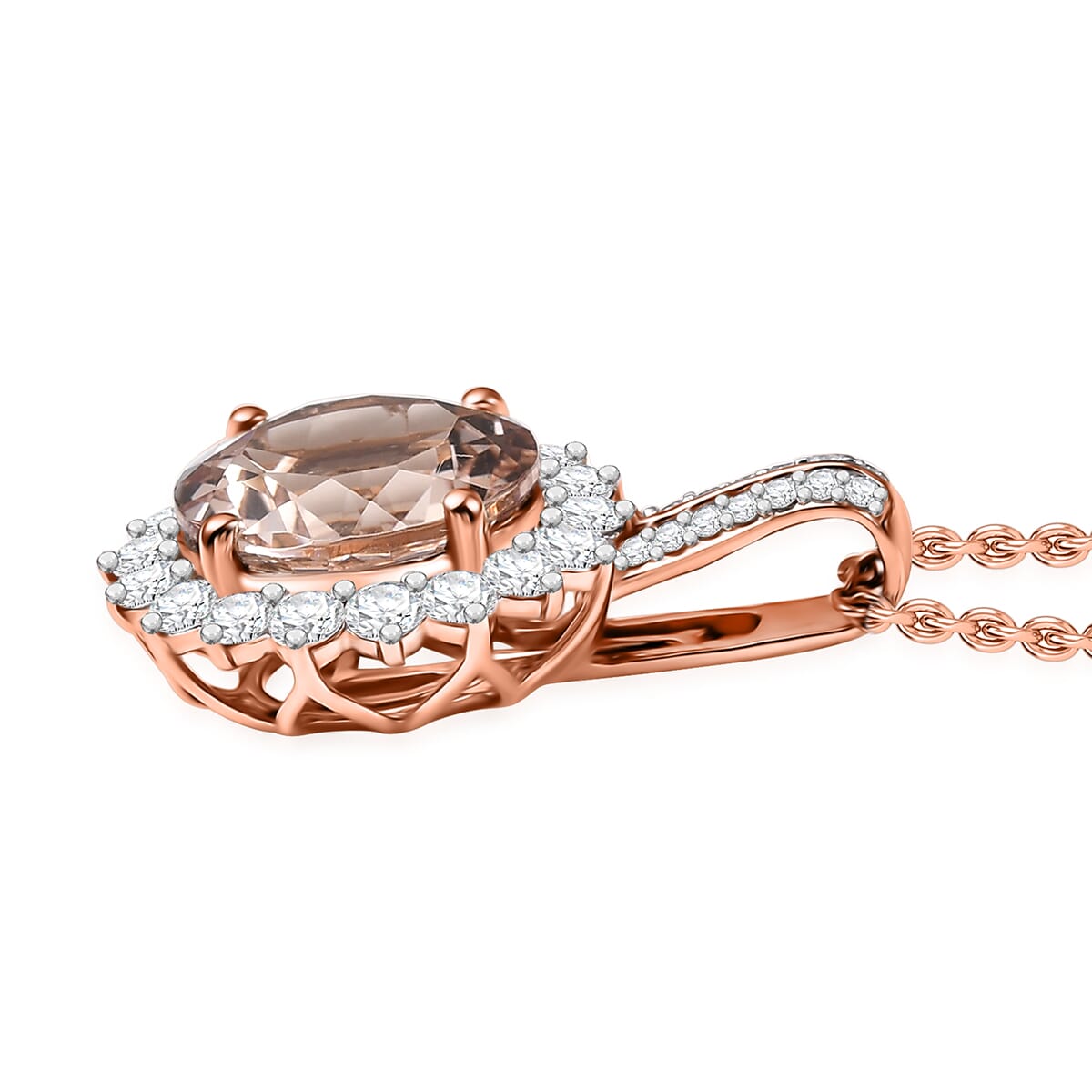 Certified & Appraised Luxoro AAA Marropino Morganite and G-H I2 Diamond 4.02 ctw Pendant Necklace in 10K Rose Gold 20 Inches (Del. in 10-15 Days) image number 3