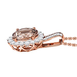 Certified & Appraised Luxoro AAA Marropino Morganite and G-H I2 Diamond 4.02 ctw Pendant Necklace in 10K Rose Gold 20 Inches (Del. in 10-15 Days)