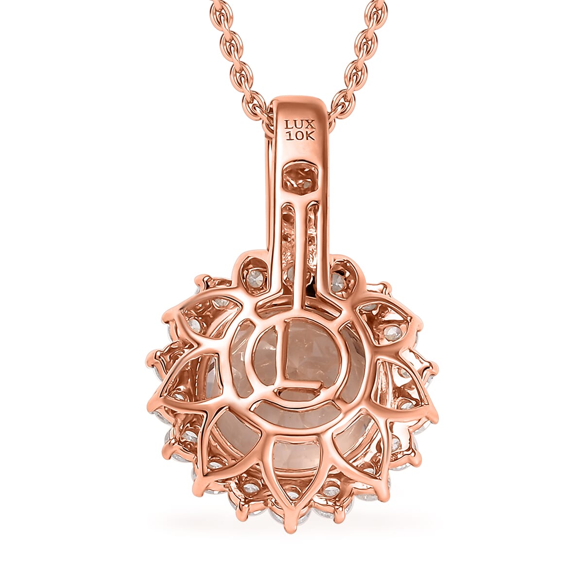 Certified & Appraised Luxoro AAA Marropino Morganite and G-H I2 Diamond 4.02 ctw Pendant Necklace in 10K Rose Gold 20 Inches (Del. in 10-15 Days) image number 4
