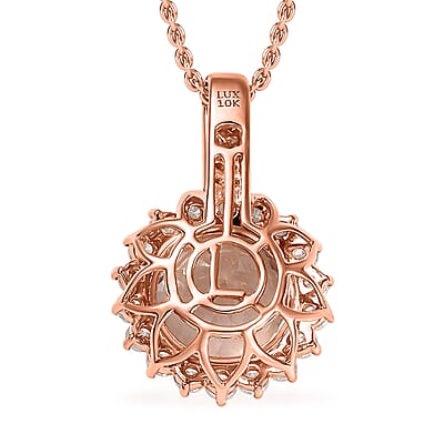 Certified & Appraised Luxoro AAA Marropino Morganite and G-H I2 Diamond 4.02 ctw Pendant Necklace in 10K Rose Gold 20 Inches