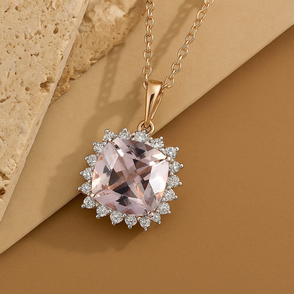 Certified & Appraised Luxoro AAA Marropino Morganite and G-H I2 Diamond 3.74 ctw Pendant Necklace in 10K Rose Gold 20 Inches (Del. in 10-15 Days) image number 1