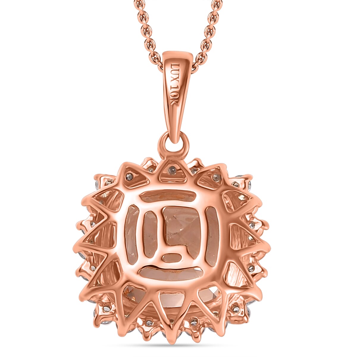 Certified & Appraised Luxoro AAA Marropino Morganite and G-H I2 Diamond 3.74 ctw Pendant Necklace in 10K Rose Gold 20 Inches (Del. in 10-15 Days) image number 4