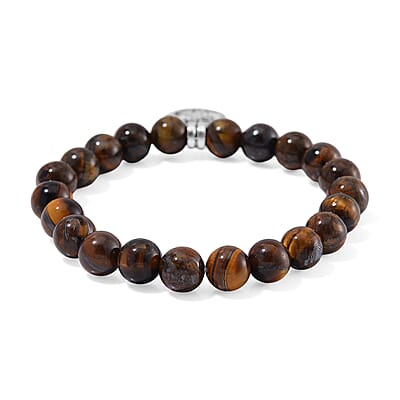 Set of 4 Multi Gemstone 312.00 ctw Beaded Bracelet with Tree of Life and Rose Charm in Silvertone (6.5-7In)