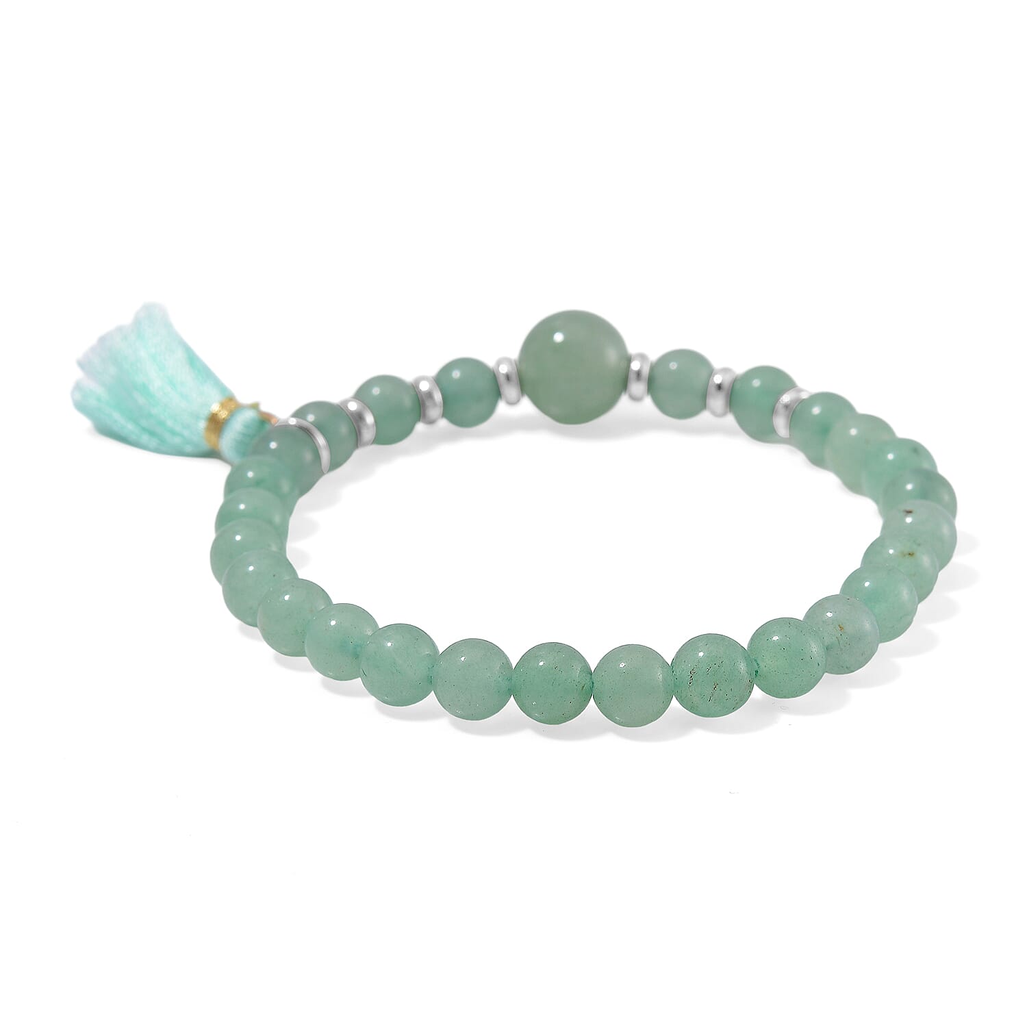 Set of 4 Multi Gemstone 312.00 ctw Beaded Bracelet with Tree of Life and Rose Charm in Silvertone (6.5-7In)