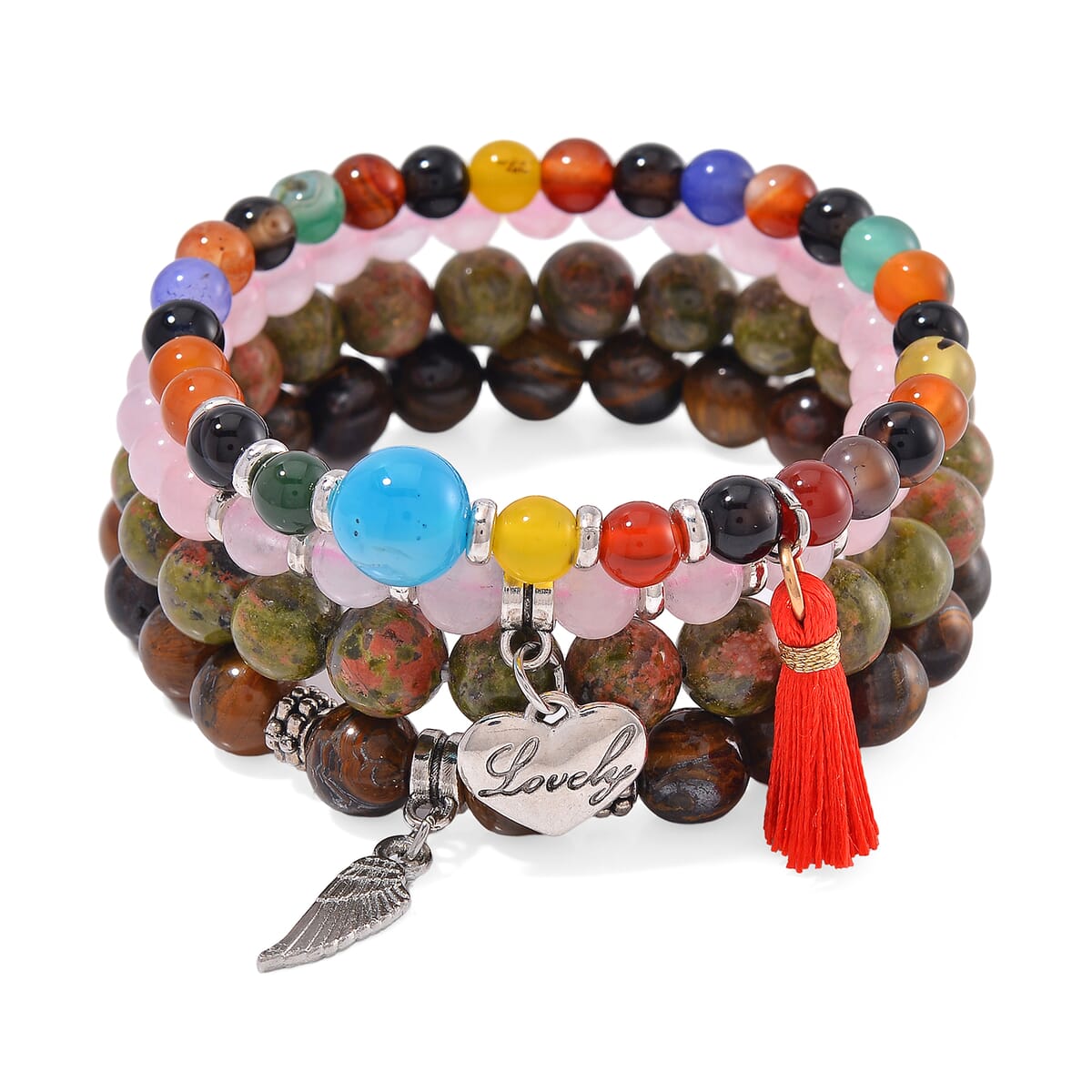 Set of 4 - Multi Gemstone 325.00 ctw Bracelet in Silvertone (6.5-7In)  image number 0