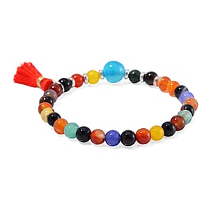 Doorbuster Set of 4 Multi Gemstone 325.00 ctw Bracelet with Heart and Wing Charm in Silvertone (6.5-7In)