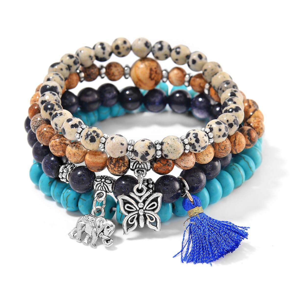 Set of 4 - Multi Gemstone 275.00 ctw Bracelet in Silvertone (6.5-7In)  image number 0