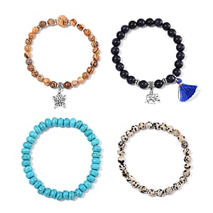 Doorbuster Set of 4 Multi Gemstone 275.00 ctw Bracelet with Butterfly and Elephant Charm in Silvertone (6.5-7In)