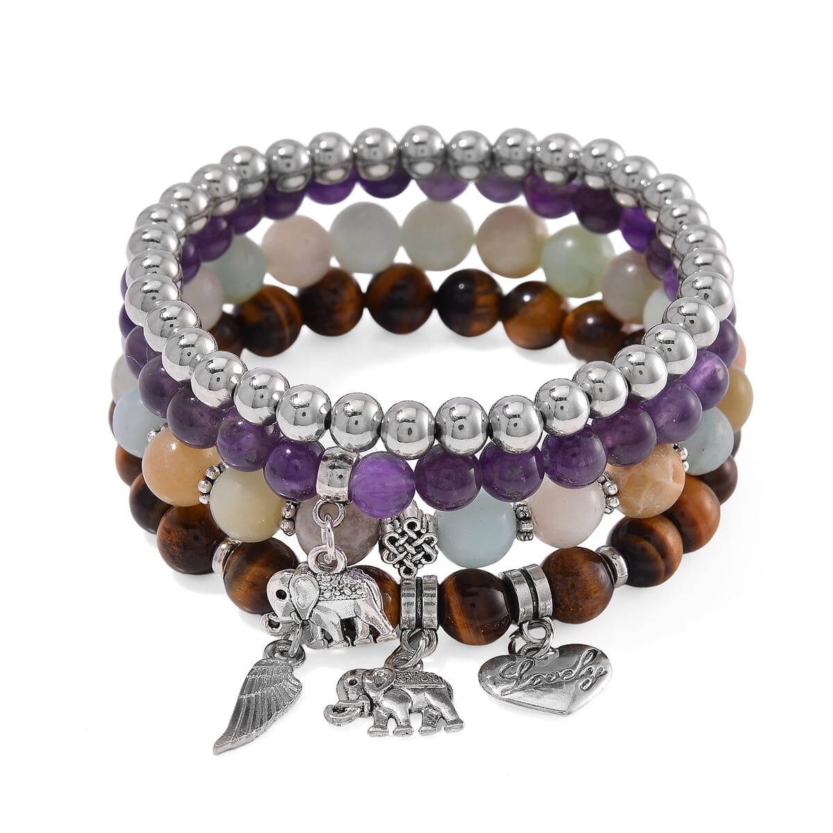 Set of 4 - Multi Gemstone 245.00 ctw Bracelet in Silvertone (6.5-7In)  image number 0