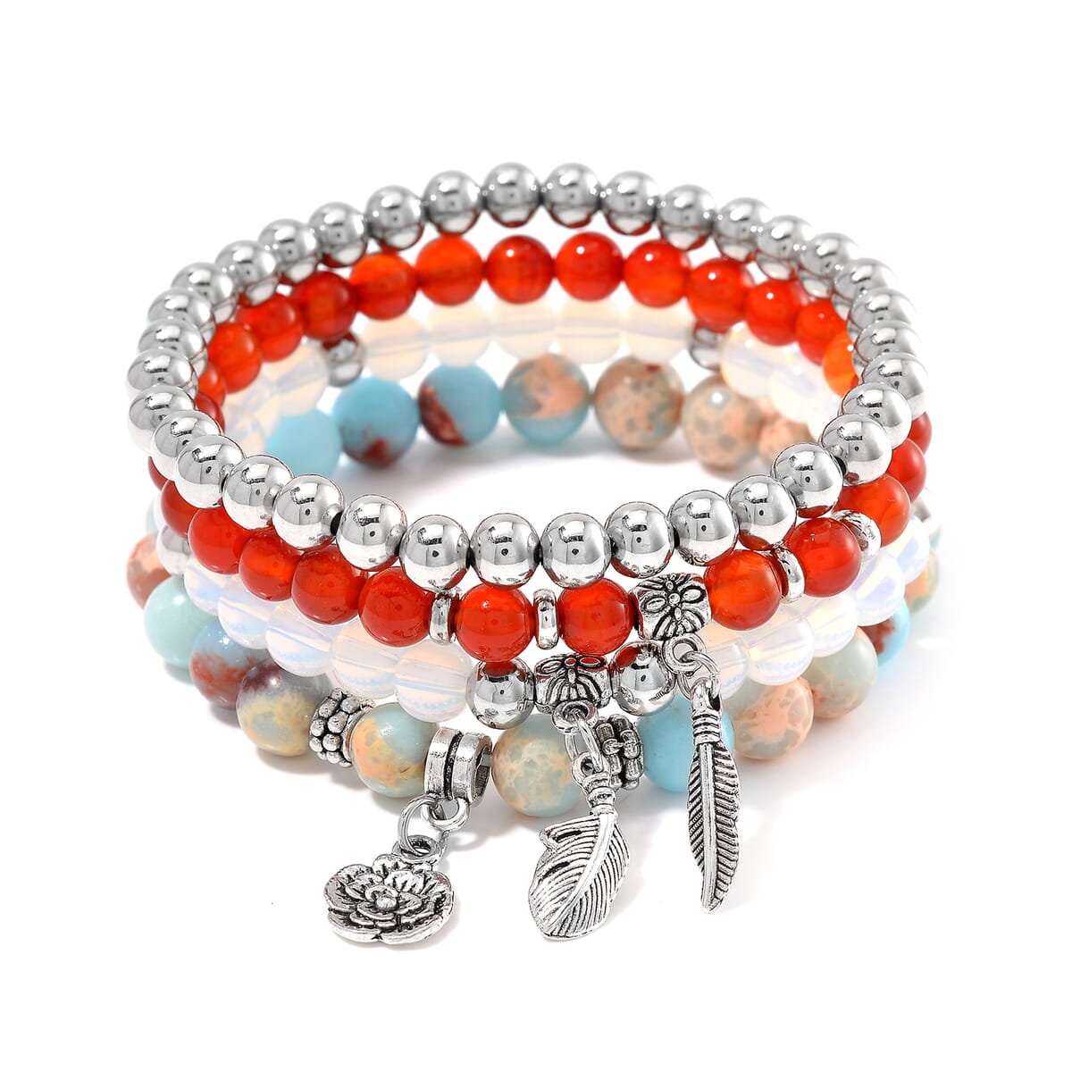 Set of 4 - Multi Gemstone 165.00 ctw Bracelet in Silvertone (6.5-7In)  image number 0