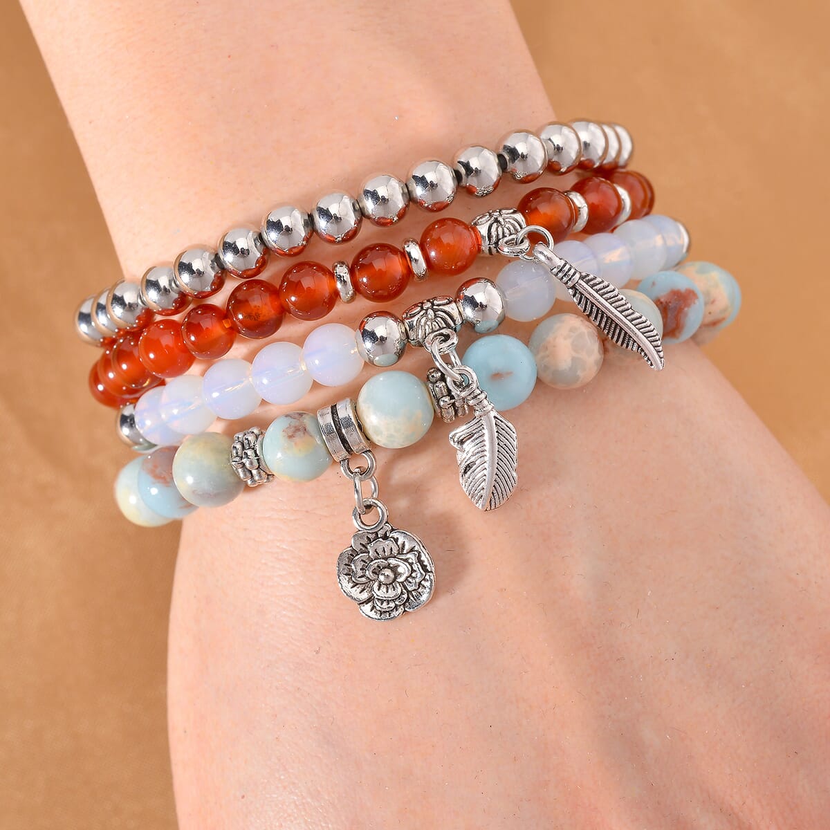 Set of 4 - Multi Gemstone 165.00 ctw Bracelet in Silvertone (6.5-7In)  image number 1