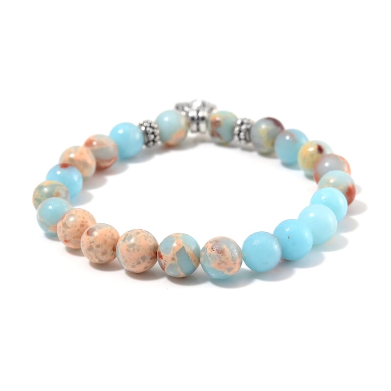 Set of 4 Multi Gemstone 165.00 ctw Beaded Bracelet with Flower and Feather Charm in Silvertone (6.5-7In)