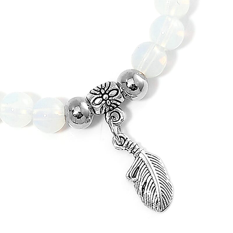  Set of 4 Multi Gemstone 165.00 ctw Beaded Bracelet with Flower and Feather Charm in Silvertone (6.5-7In)