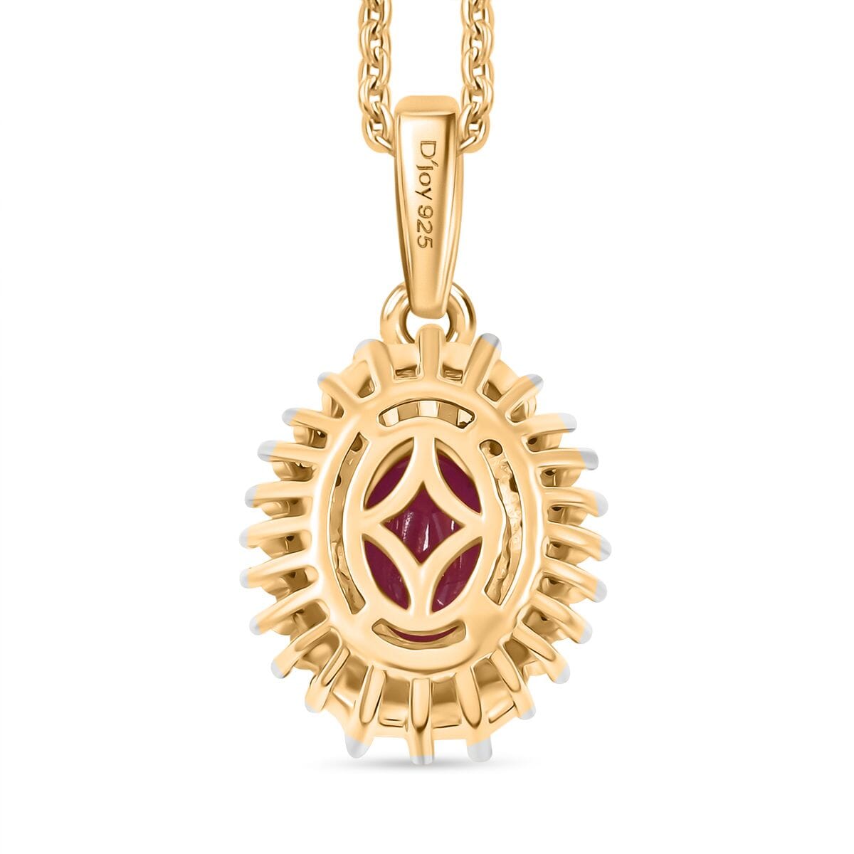 Premium Royal Ruby and Moissanite 1.80 ctw Rising Sun Pendant Necklace in 18K Vermeil Yellow Gold Over Sterling Silver 20 Inches image number 4