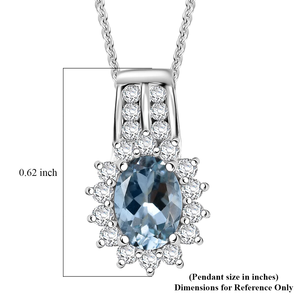Santa Maria Aquamarine and Luxuriant Lab Grown Diamond 1.15 ctw Marina Halo Pendant Necklace (20 Inches) in Rhodium Over Sterling Silver image number 6