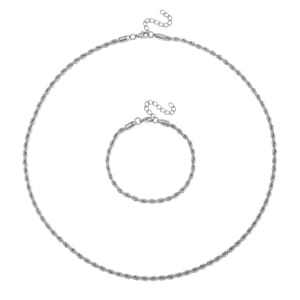 Rope Chain Bracelet (8-10In) and Necklace (24 Inches) in Stainless Steel