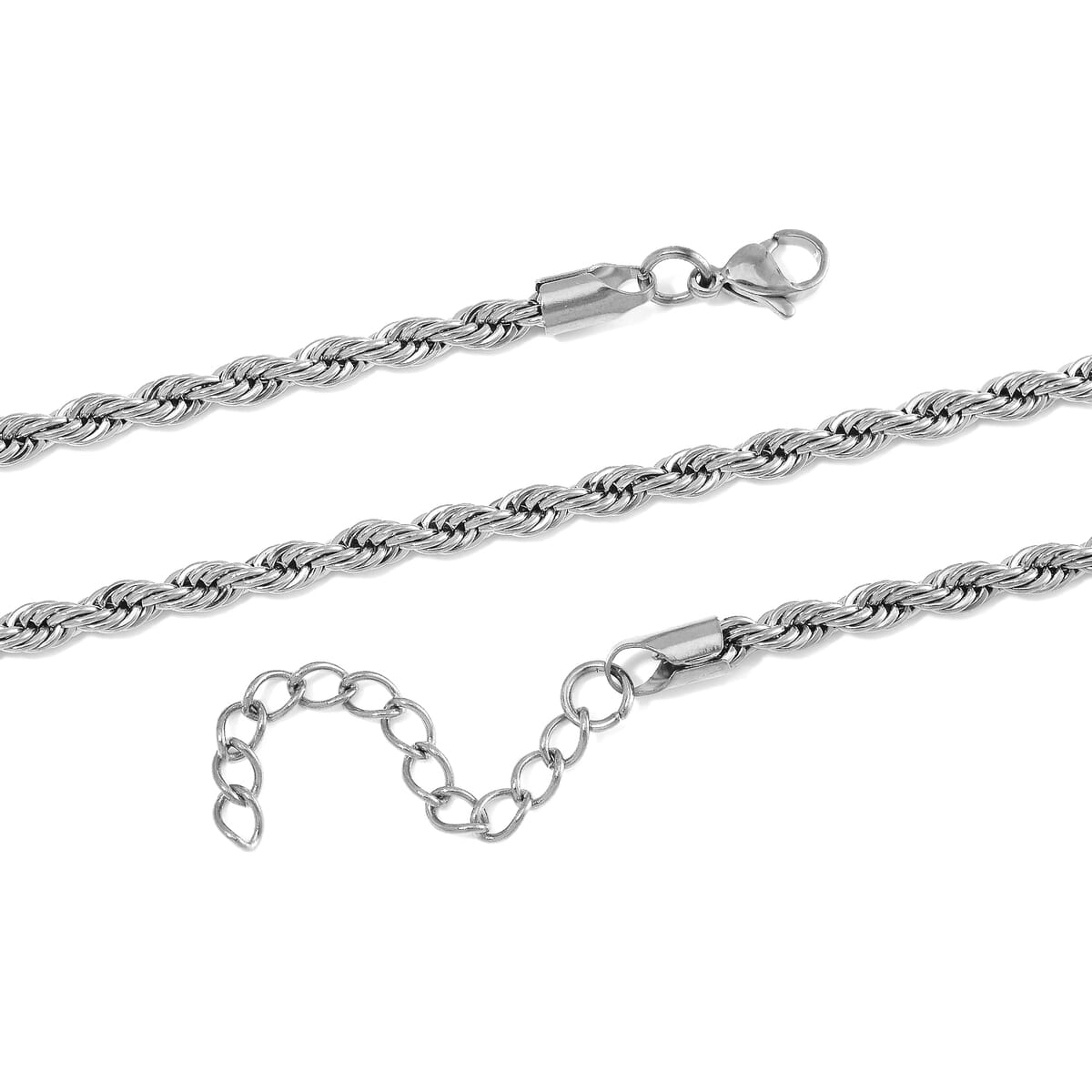 Rope Chain Bracelet (8-10In) and Necklace (24 Inches) in Stainless Steel image number 3