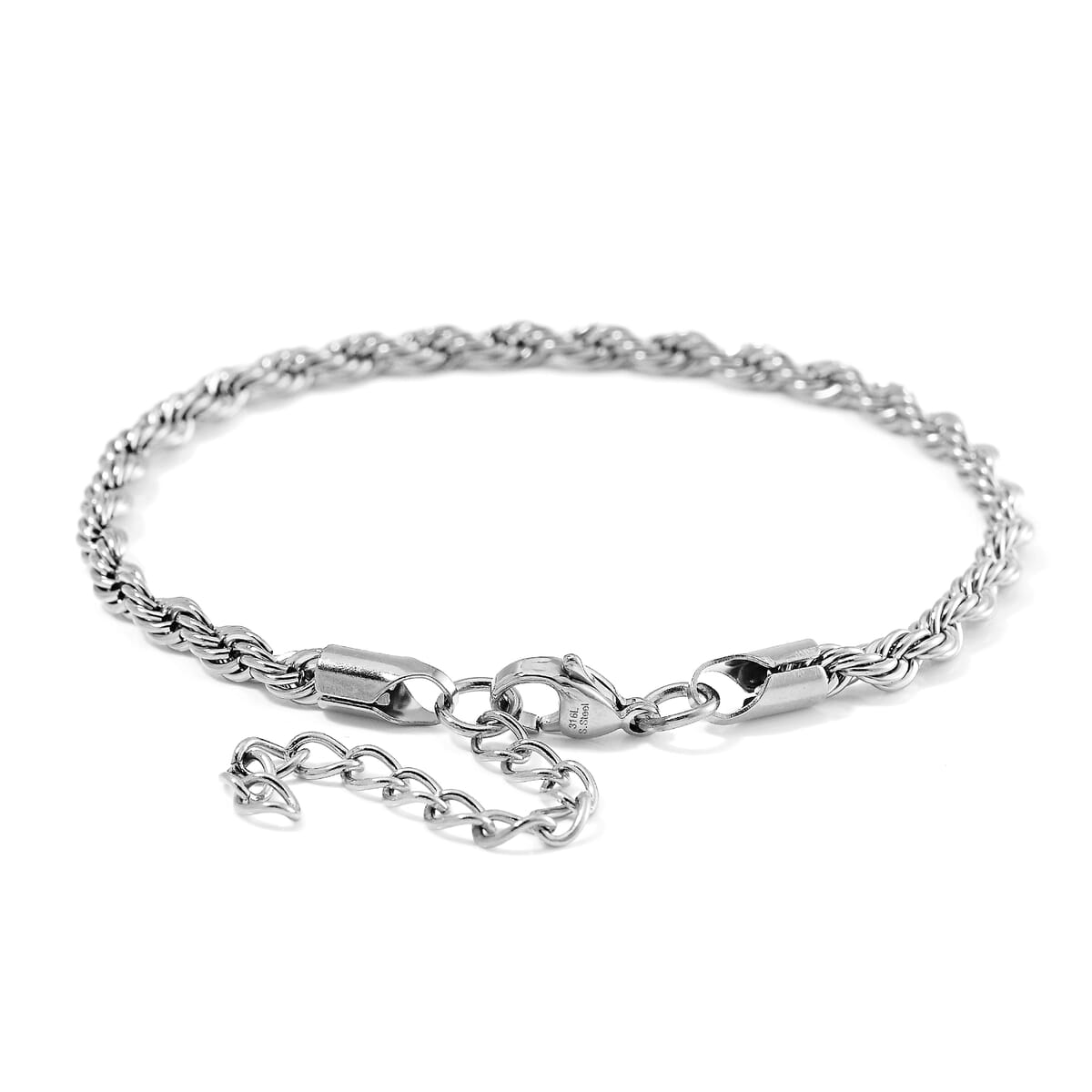Rope Chain Bracelet (8-10In) and Necklace (24 Inches) in Stainless Steel image number 6