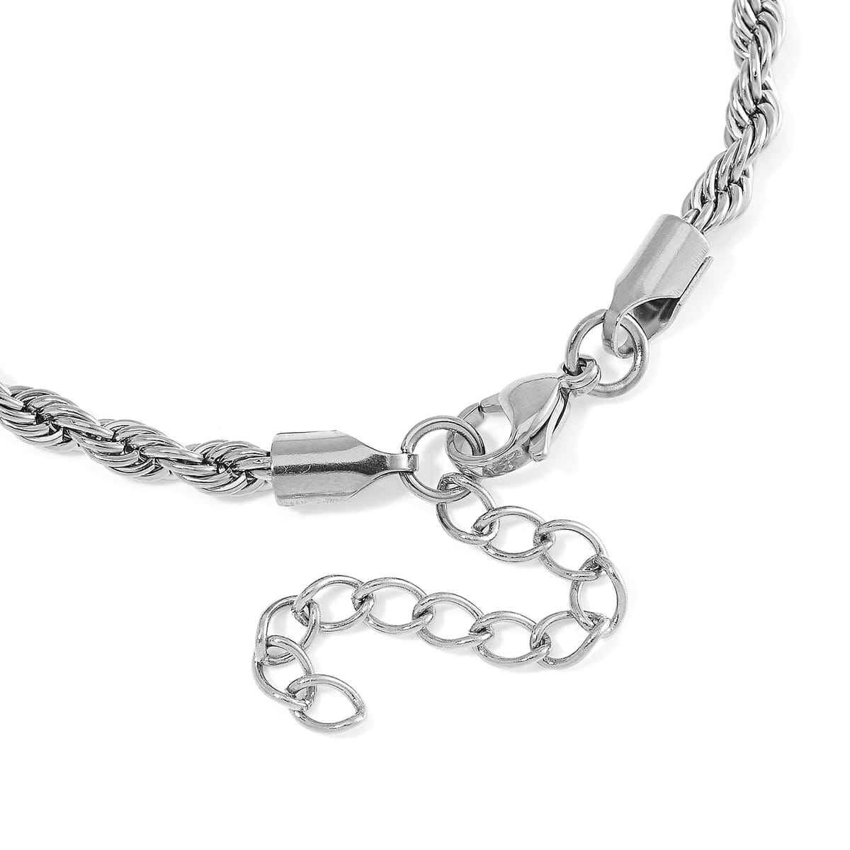 Rope Chain Bracelet (8-10In) and Necklace (24 Inches) in Stainless Steel image number 7