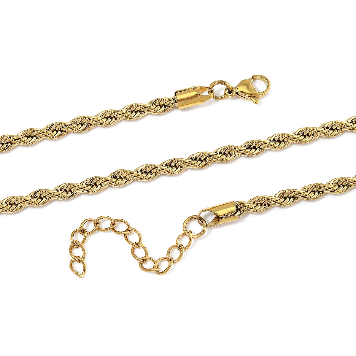 Rope Chain Bracelet (8-10In) and Necklace (24 Inches) in ION Plated YG Stainless Steel image number 3