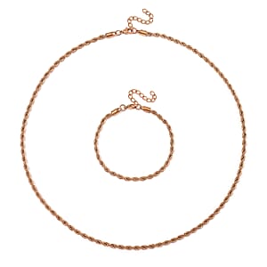Rope Chain Bracelet (8-10In) and Necklace (24 Inches) in ION Plated RG Stainless Steel