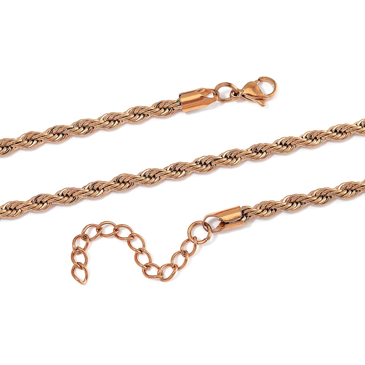 Rope Chain Bracelet (8-10In) and Necklace (24 Inches) in ION Plated RG Stainless Steel image number 3