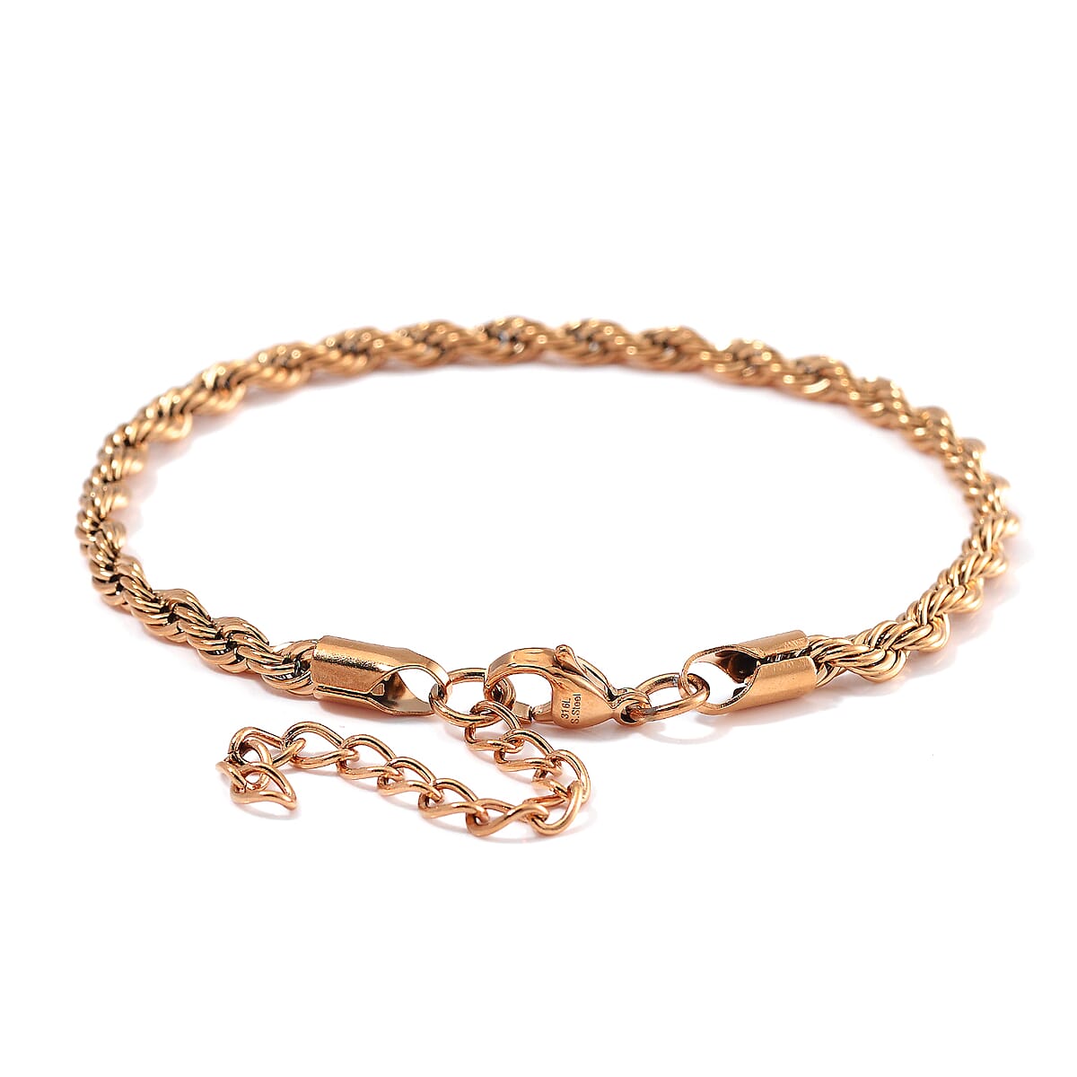 Rope Chain Bracelet (8-10In) and Necklace (24 Inches) in ION Plated RG Stainless Steel image number 6