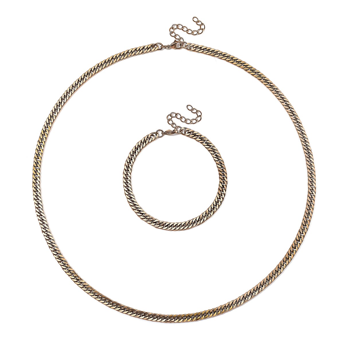 Curb Chain Bracelet (8-10In) and Necklace (24 Inches) in ION Plated RG Stainless Steel image number 0