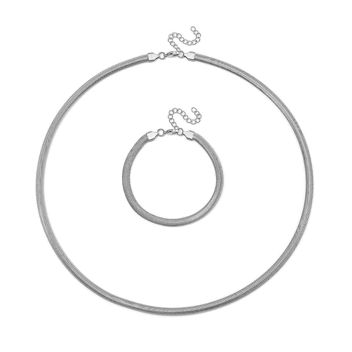 Herringbone Chain Bracelet (8-10In) and Necklace (24 Inches) in Stainless Steel image number 0