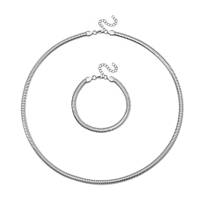 Herringbone Chain Bracelet (8-10In) and Necklace (24 Inches) in Stainless Steel