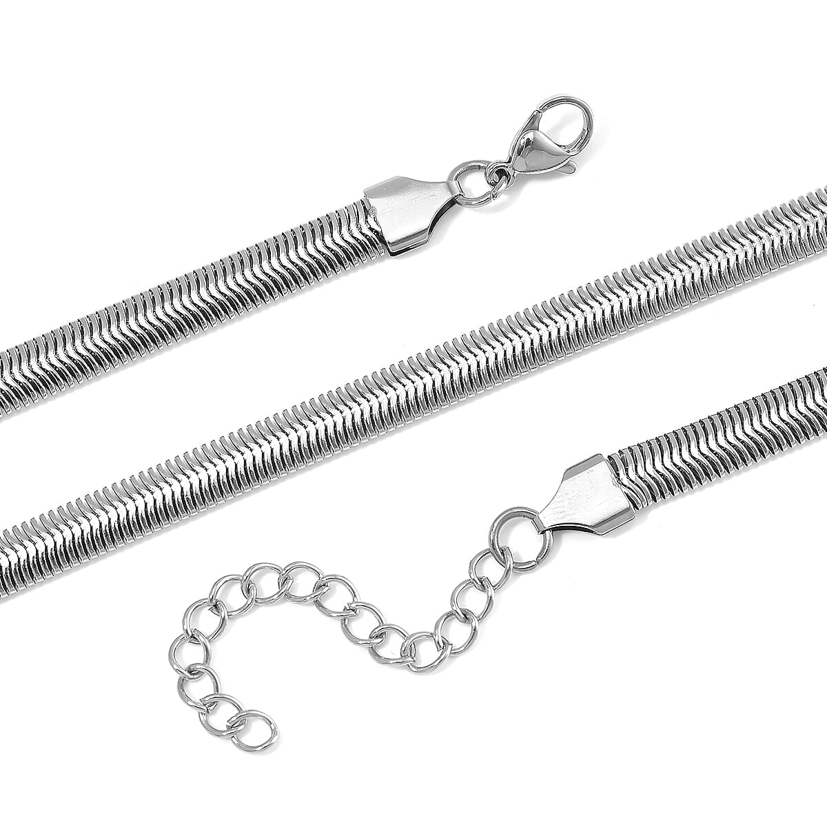Herringbone Chain Bracelet (8-10In) and Necklace (24 Inches) in Stainless Steel image number 3