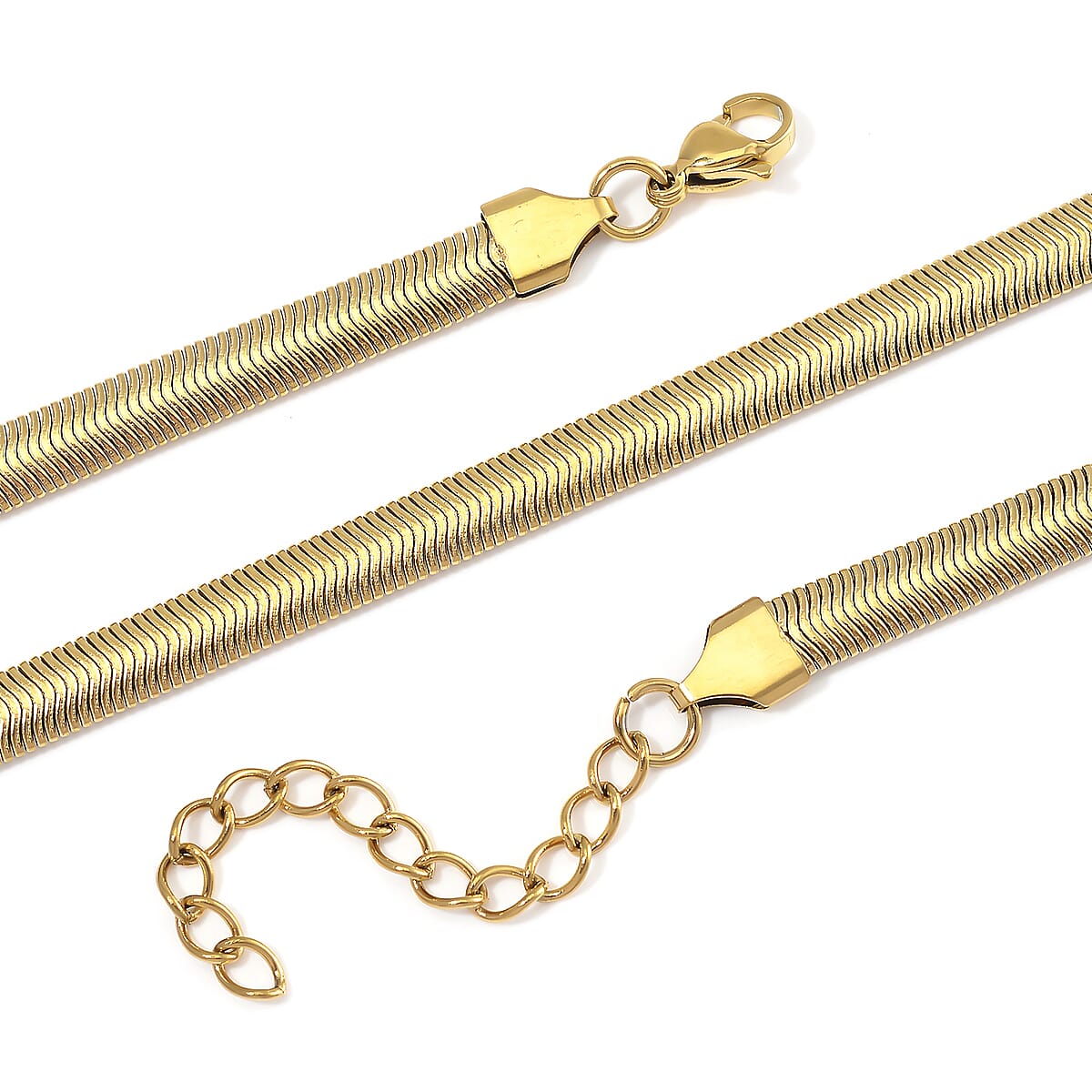 Herringbone Chain Bracelet (8-10In) and Necklace (24 Inches) in ION Plated YG Stainless Steel image number 3