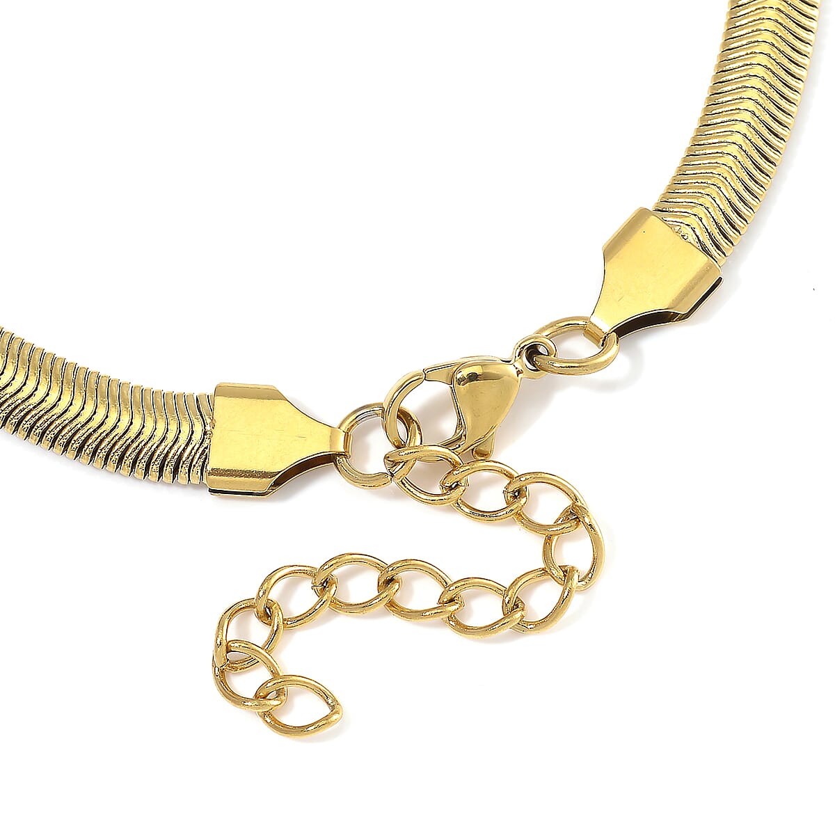 Herringbone Chain Bracelet (8-10In) and Necklace (24 Inches) in ION Plated YG Stainless Steel image number 7