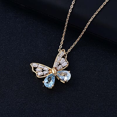 GP Trionfo Collection Sky Blue Topaz 1.77 ctw Pendant Necklace in 18K Vermeil YG Over Sterling Silver 20 Inches