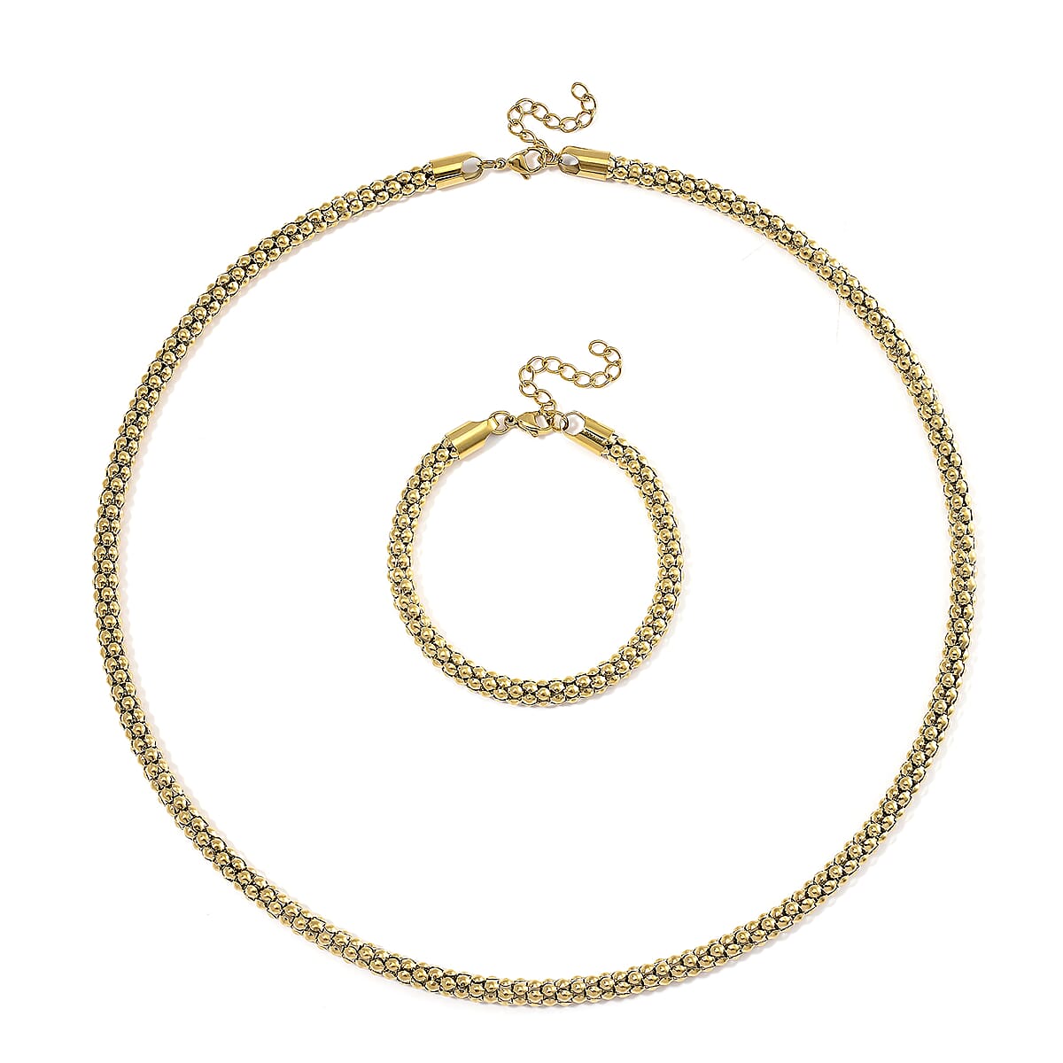 Popcorn Chain Bracelet (8-10In) and Necklace (24 Inches) in ION Plated YG Stainless Steel image number 0