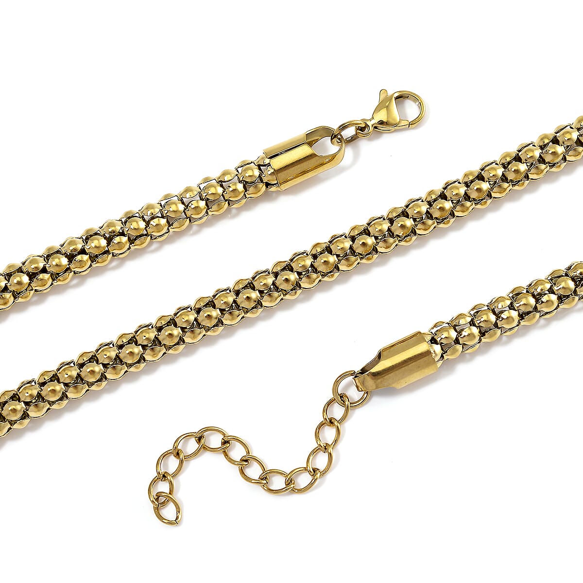 Popcorn Chain Bracelet (8-10In) and Necklace (24 Inches) in ION Plated YG Stainless Steel image number 3