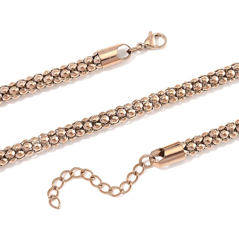 Popcorn Chain Bracelet (8-10In) and Necklace (24 Inches) in ION Plated RG Stainless Steel