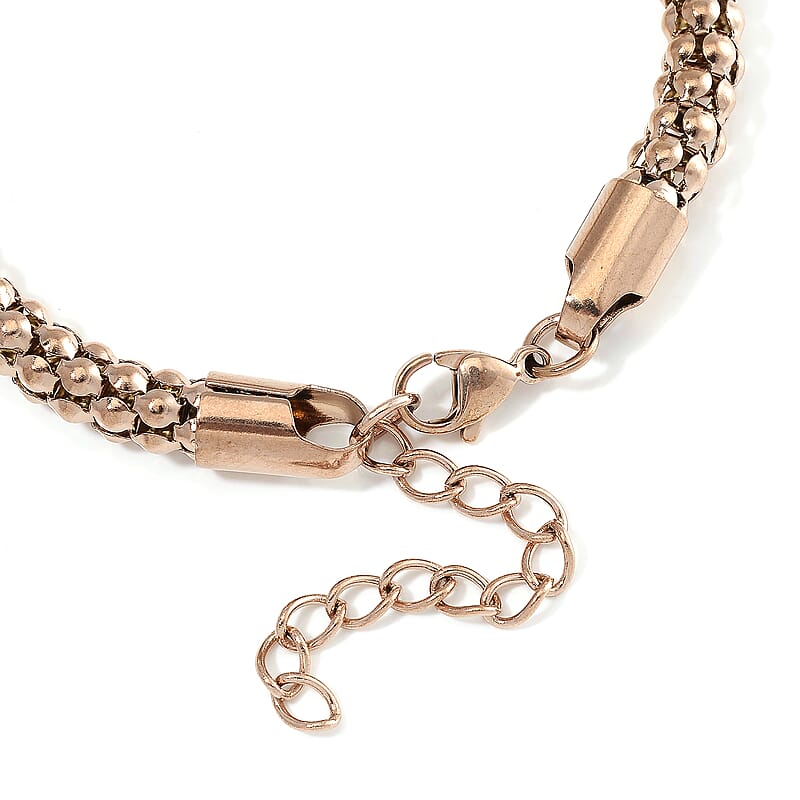Popcorn Chain Bracelet (8-10In) and Necklace (24 Inches) in ION Plated RG Stainless Steel