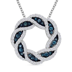 Venice Blue Diamond I1-I2 and Diamond 0.50 ctw Timeless Love Knot Pendant Necklace in Platinum Over Sterling Silver 20 Inches