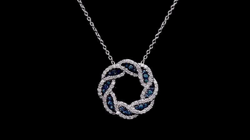 Venice Blue Diamond I1-I2 and Diamond 0.50 ctw Timeless Love Knot Pendant Necklace in Platinum Over Sterling Silver 20 Inches