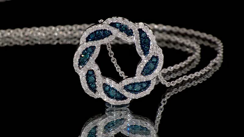 Venice Blue Diamond I1-I2 and Diamond 0.50 ctw Timeless Love Knot Pendant Necklace in Platinum Over Sterling Silver 20 Inches