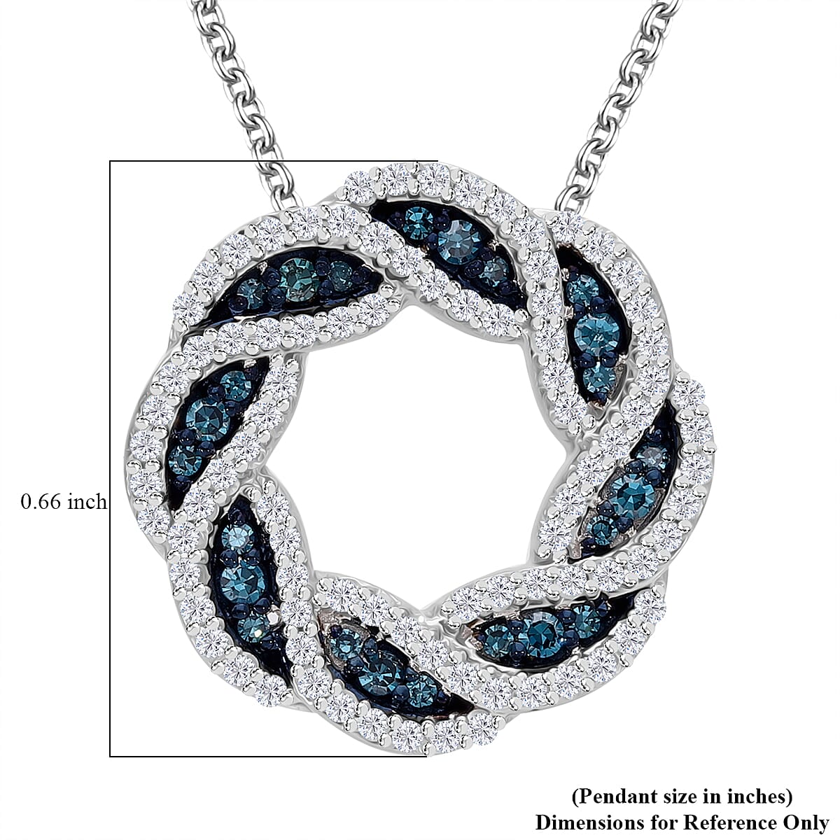 Venice Blue Diamond I1-I2 and Diamond 0.50 ctw Timeless Love Knot Pendant Necklace in Platinum Over Sterling Silver 20 Inches