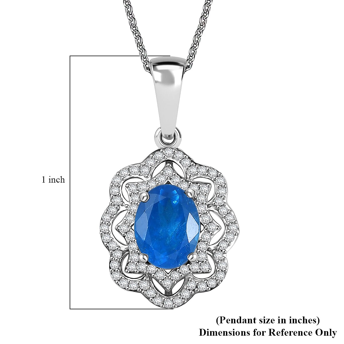 Malgache Neon Apatite and White Zircon 2.60 ctw Ocean Bloom Pendant Necklace in Rhodium Over Sterling Silver 20 Inches