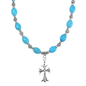 Constituted Blue Howlite 200.00 ctw Necklace 18-20 Inches and Earrings in Silvertone and Stainless Steel