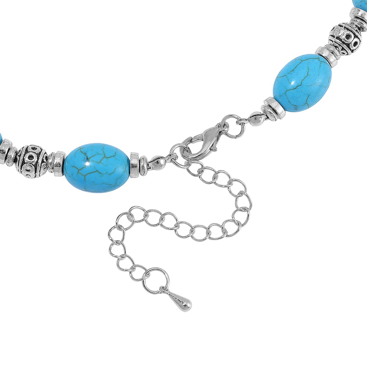 Constituted Blue Howlite Necklace (18-20 Inches) and Earrings in Silvertone and Stainless Steel 200.00 ctw image number 3