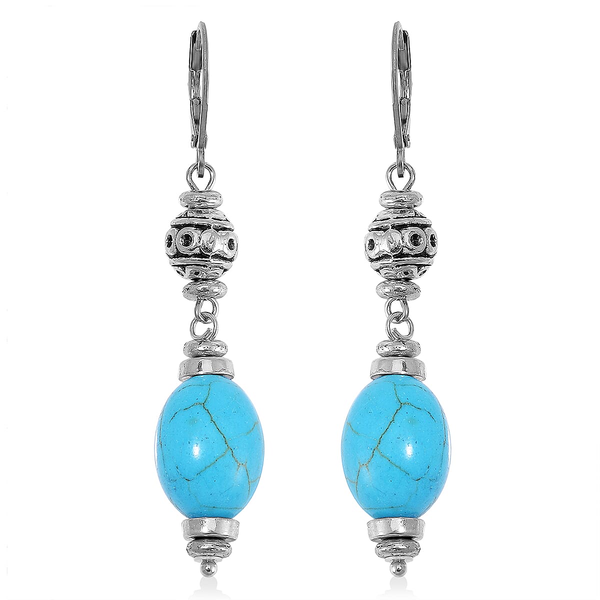Constituted Blue Howlite 200.00 ctw Necklace 18-20 Inches and Earrings in Silvertone and Stainless Steel