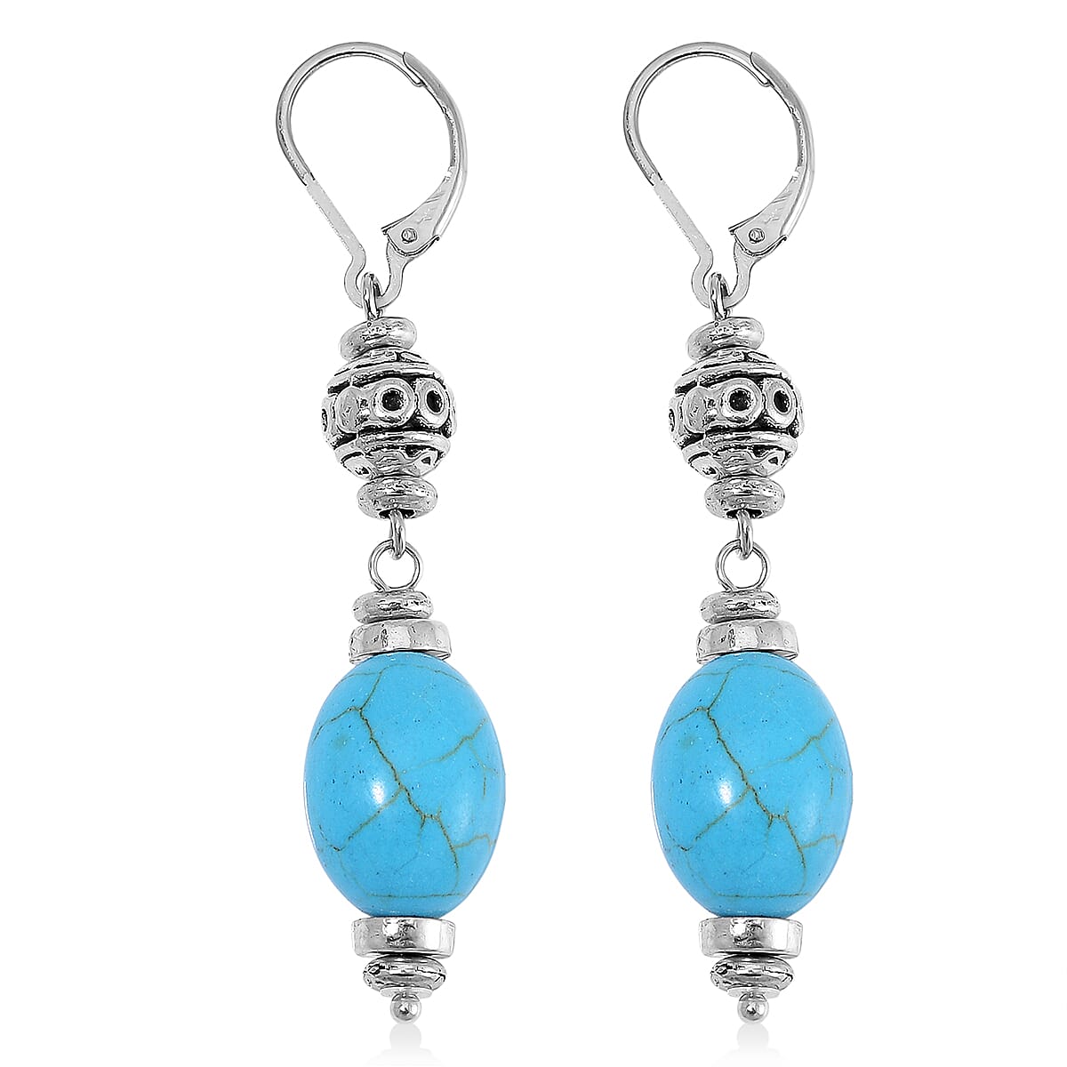 Constituted Blue Howlite Necklace (18-20 Inches) and Earrings in Silvertone and Stainless Steel 200.00 ctw image number 5